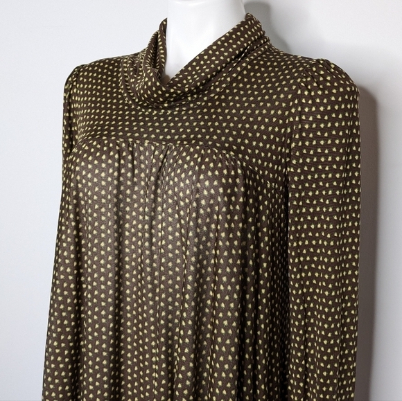 Diane Von Furstenberg brown green fall acorn print silk blend mock neck dress 8 - Picture 4 of 9